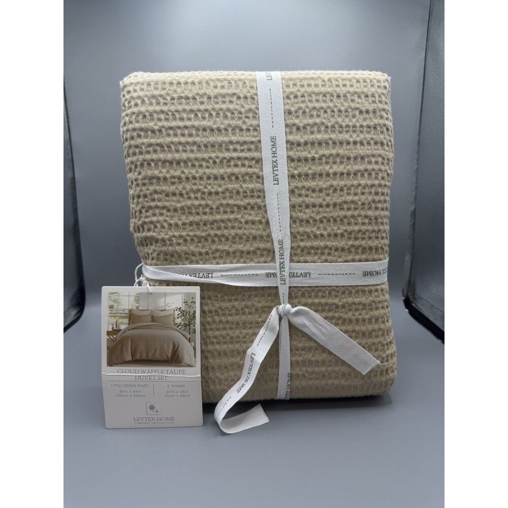Levtex Cloud Waffle Textured  3 Piece Full/Queen  Duvet Cover Set - Taupe